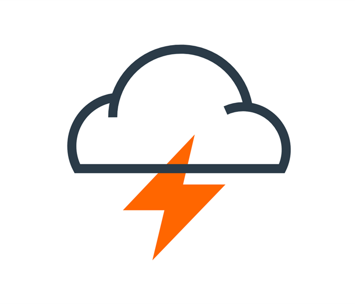 SERVPRO storm cloud logo outline with orange lightning strike coming from the bottom of the cloud