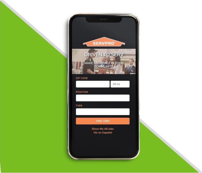 Interested in being a part of the SERVPRO family? Apply today! Image of cell phone.